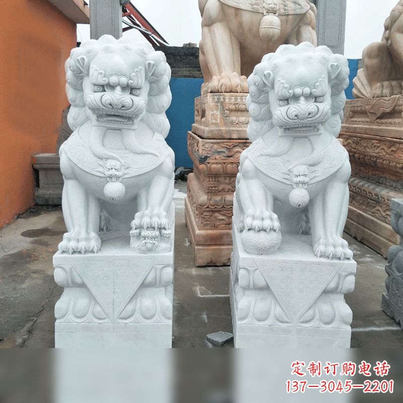 江西风格精致的汉白玉北京小狮子雕塑