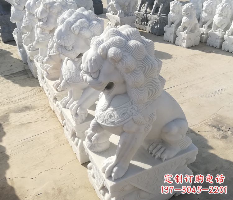 江西汉白玉踩球狮子门口招财镇宅石雕