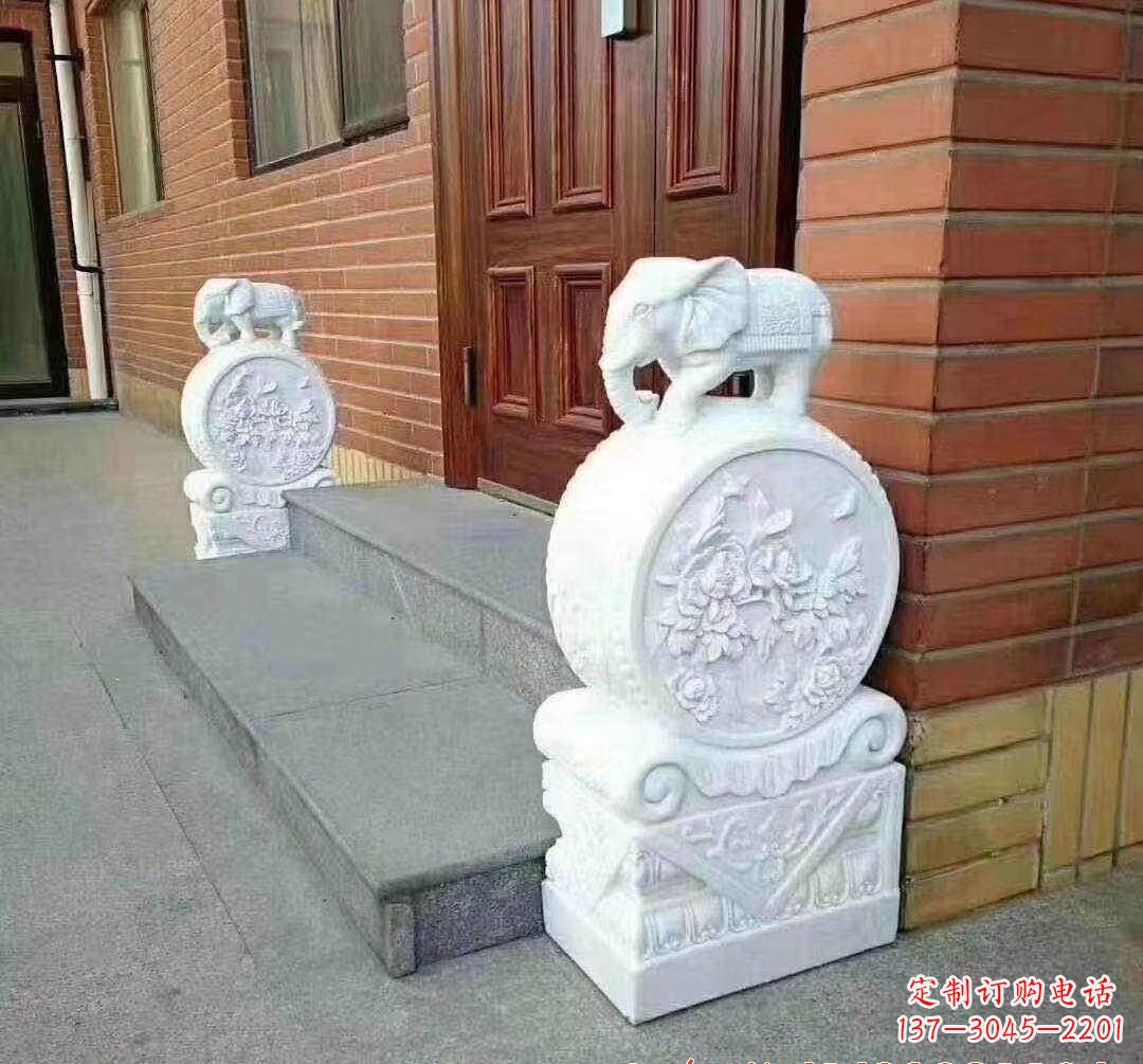 江西汉白玉大象门墩石雕