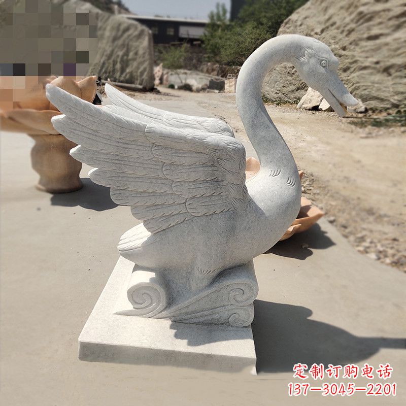 江西汉白玉低头喷水天鹅石雕
