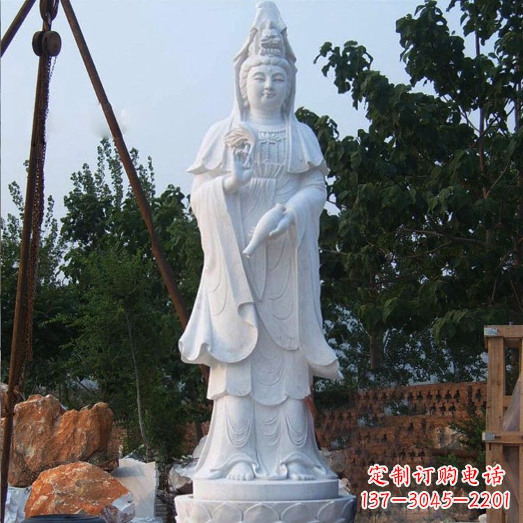 江西汉白玉手工观音石雕