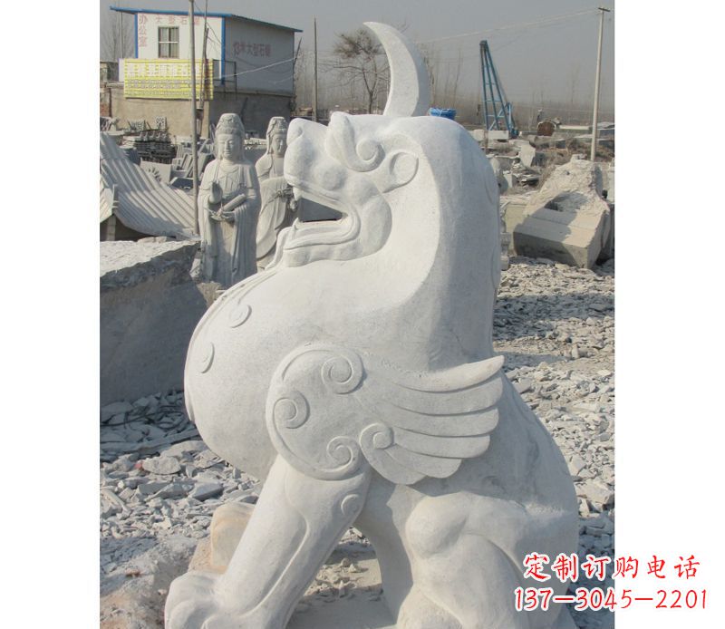 江西汉白玉独角兽石雕,精美细腻,魅力无穷