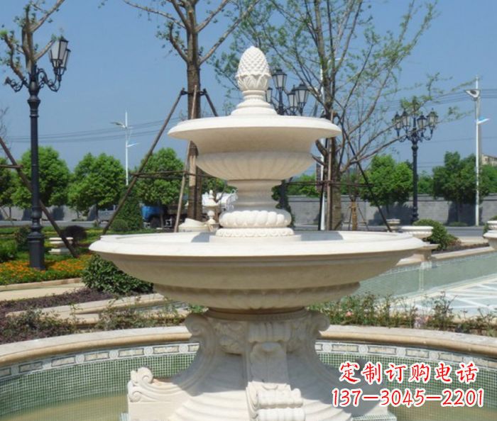 江西全新款白玉多层喷泉雕塑