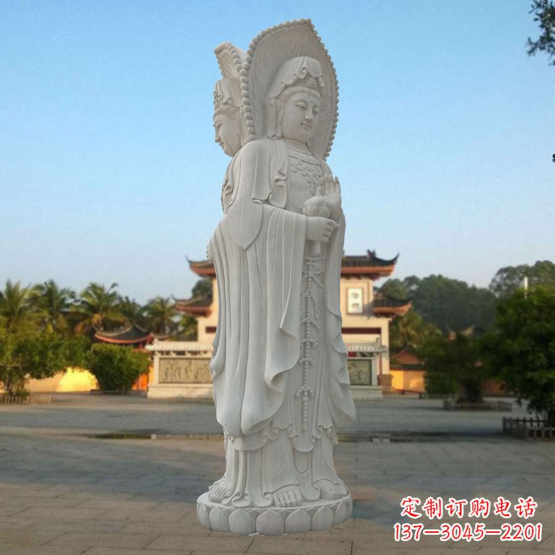 江西汉白玉佛像雕塑之三面观音
