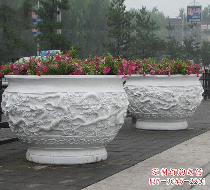 江西优雅自然,中领雕塑汉白玉公园龙浮雕花盆