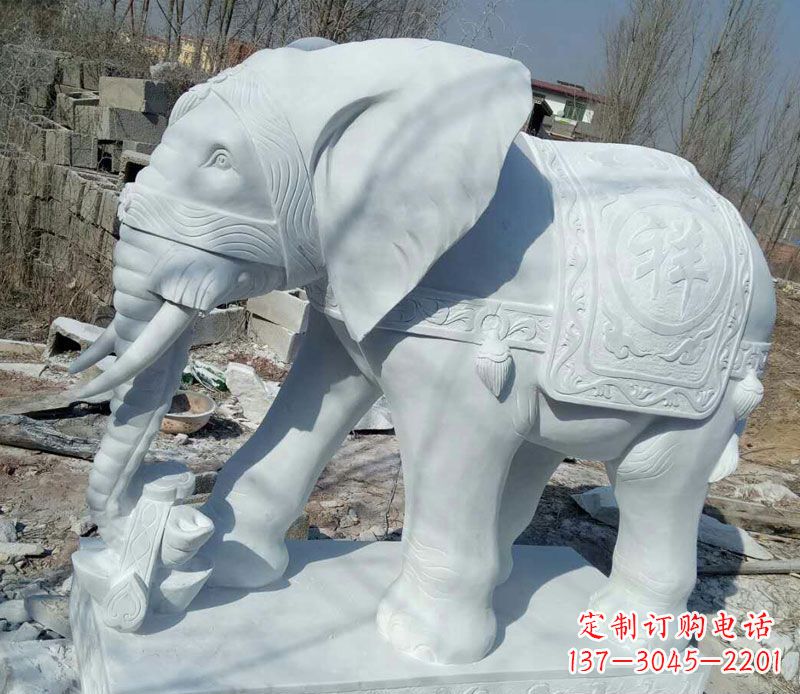 江西汉白玉制作的大象吉祥门口雕塑