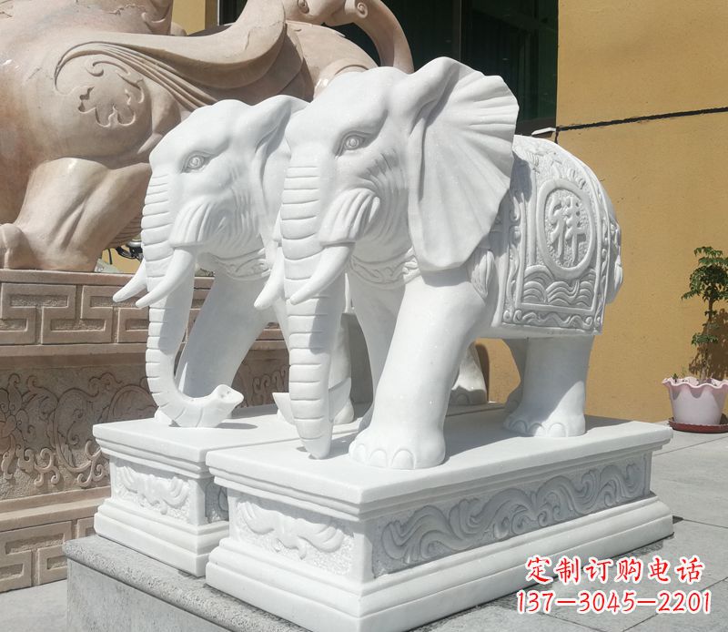 江西属于你的祝福——汉白玉吉祥如意门口招财大象雕塑