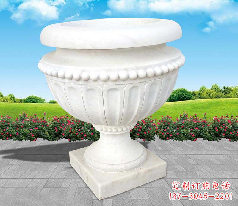 江西精美汉白玉花盆雕塑