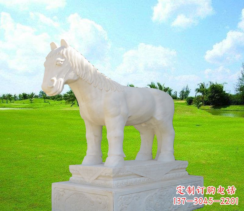 江西汉白玉马石精美动物雕塑