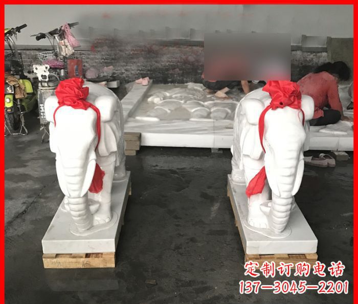 江西汉白玉门口招财小象石雕