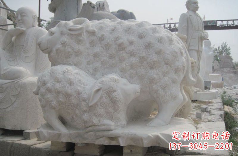 江西汉白玉母子绵羊动物石雕