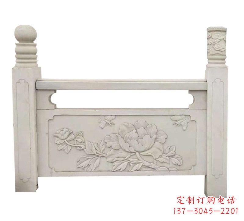 江西汉白玉牡丹花浮雕栏板
