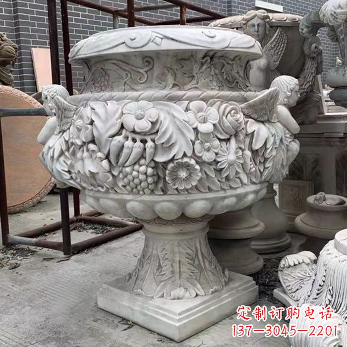 江西汉白玉欧式人物花盆石雕