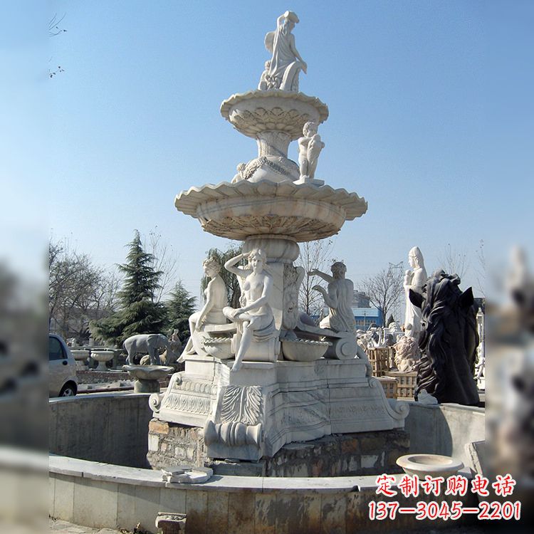 江西精美汉白玉欧式人物喷泉雕塑