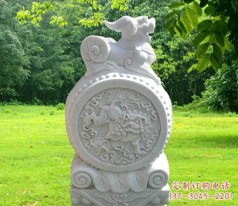 江西汉白玉貔貅抱鼓石 (2)
