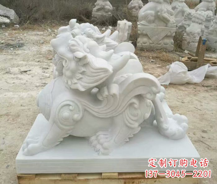 江西汉白玉貔貅门口招财石雕 (2)