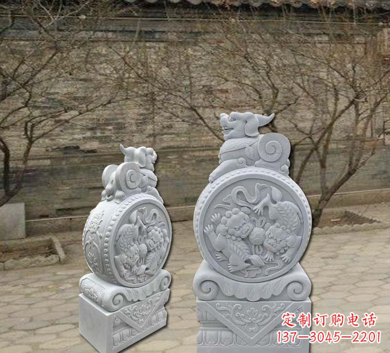 江西汉白玉貔貅门墩