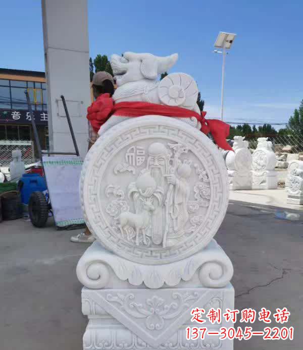 江西汉白玉貔貅石门墩