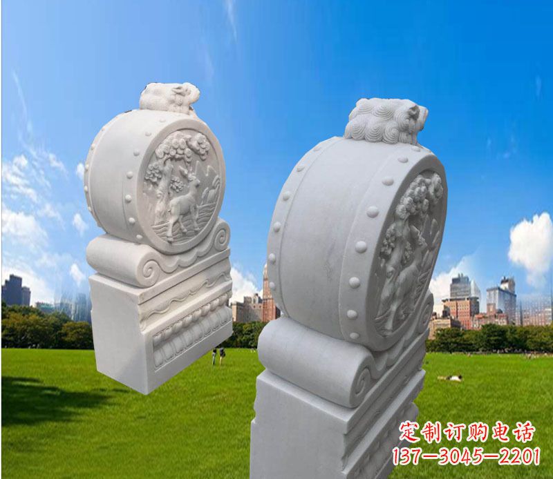 江西汉白玉辟邪门墩雕塑