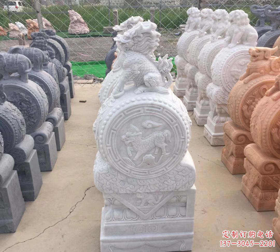 江西汉白玉麒麟狮子抱鼓石