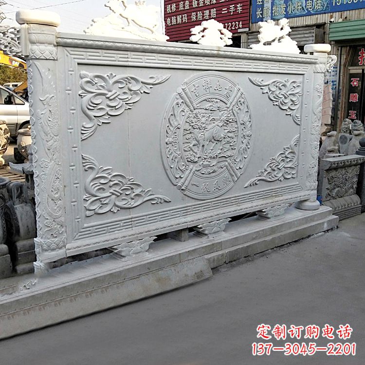 江西汉白玉麒麟石雕影壁墙-庭院别墅院落大门古建萧墙