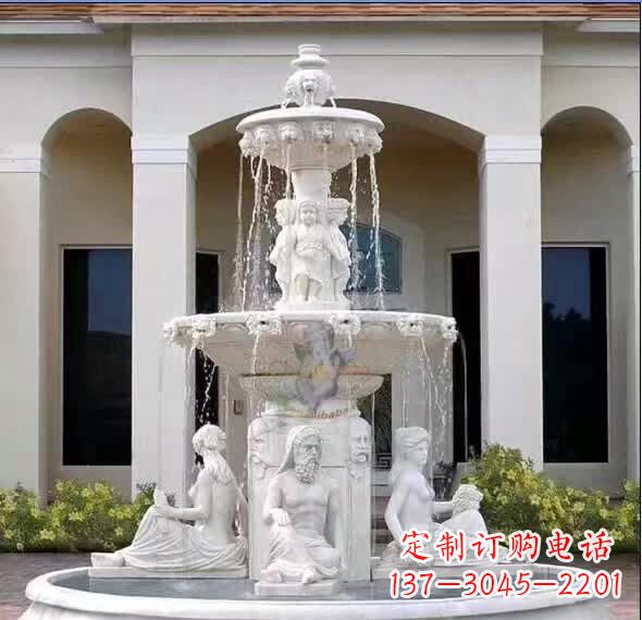 江西汉白玉人物喷泉雕塑