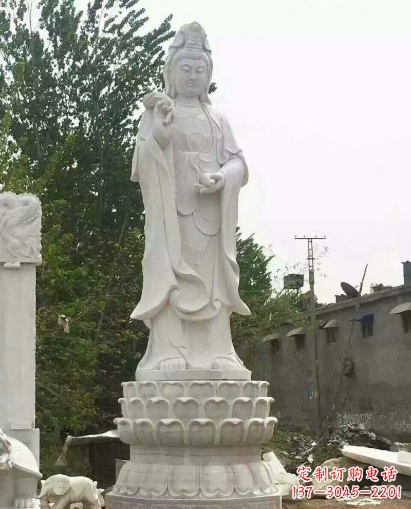 江西汉白玉洒水观音雕像