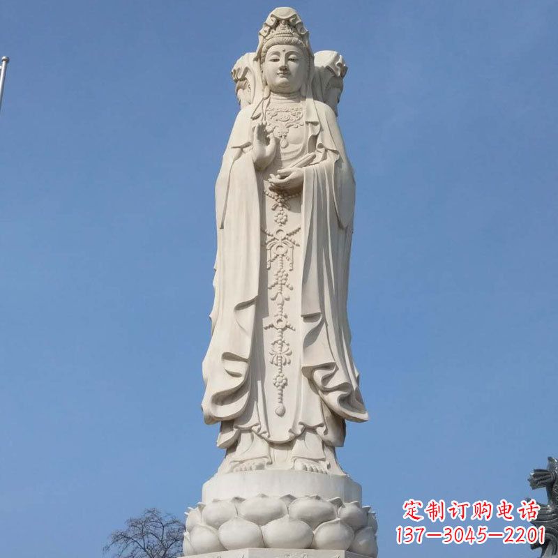 江西汉白玉三面观音石雕佛像