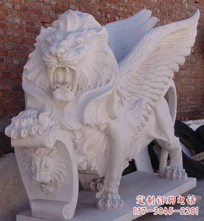 江西汉白玉圣马可飞狮石雕,精致品质保证