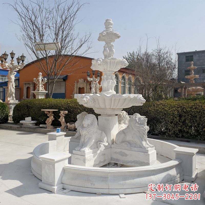 江西汉白玉狮子喷泉雕塑
