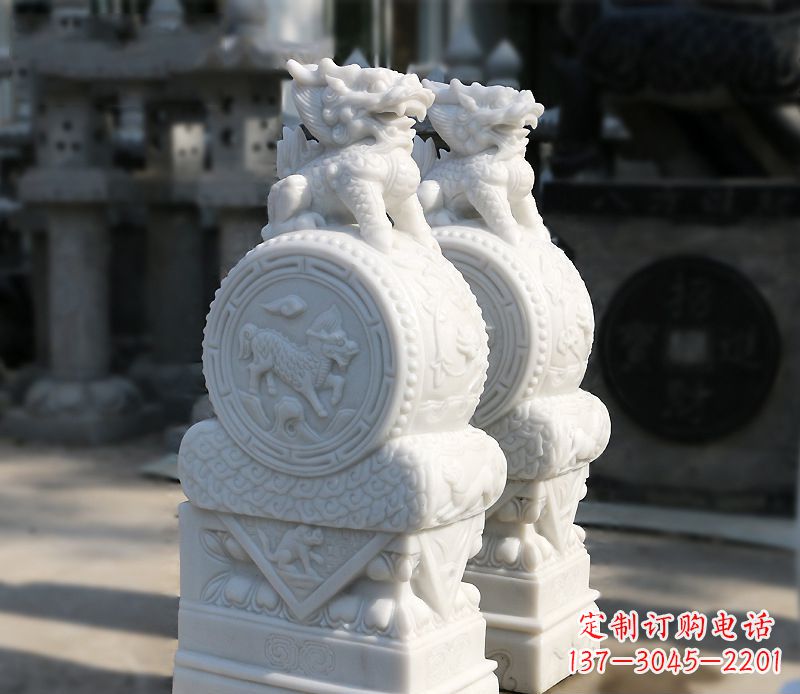 江西汉白玉狮子辟邪门墩雕塑