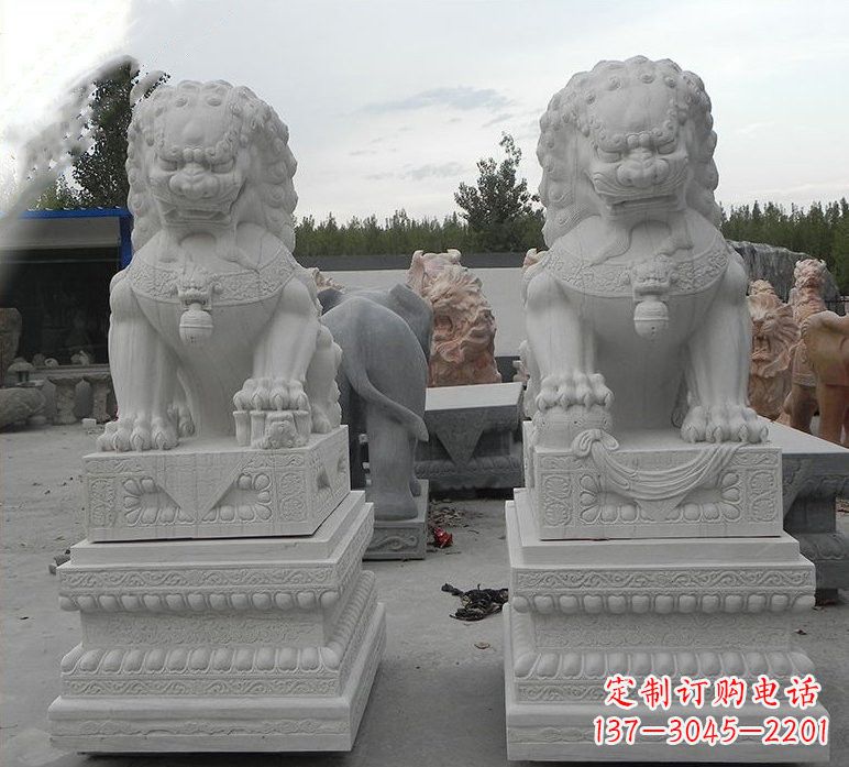 江西精致汉白玉守门狮子雕塑