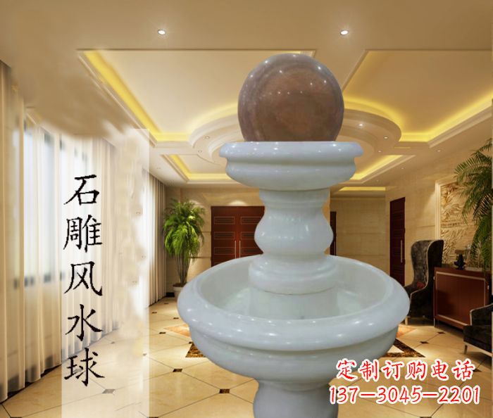 江西尊贵精致的汉白玉双层风水球石雕