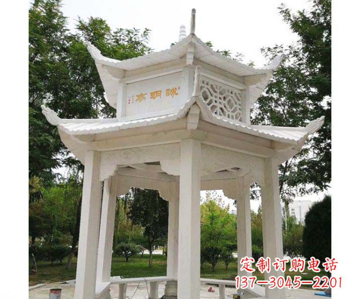江西汉白玉双层六角凉亭公园石雕
