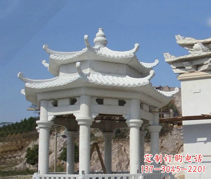 江西汉白玉双层石雕凉亭
