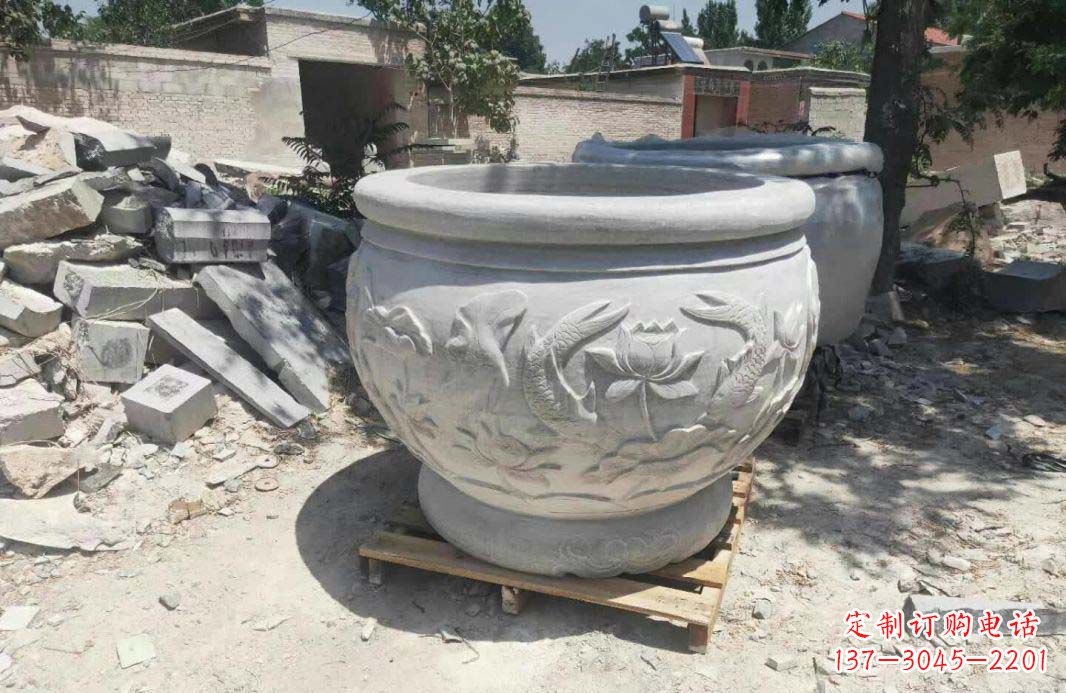 江西汉白玉水缸,精美完美的雕刻纪念
