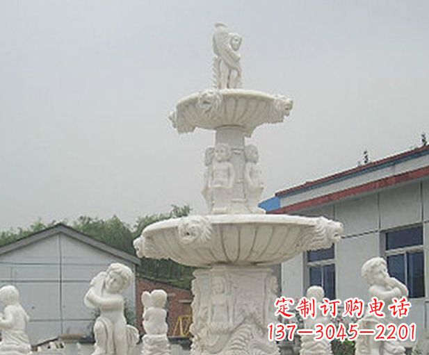 江西汉白玉天使大型喷泉石雕
