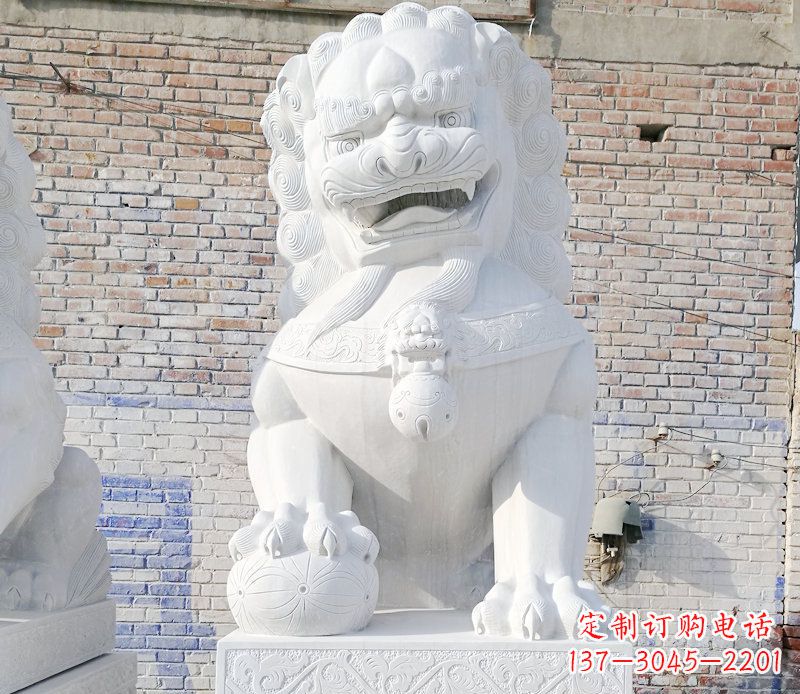 江西正宗汉白玉狮子门墩雕塑