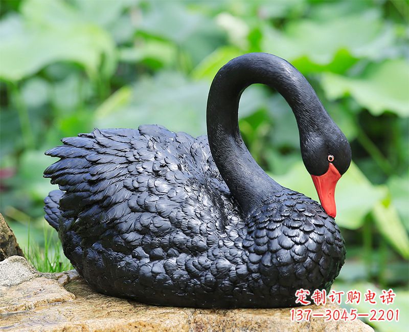 江西玻璃钢黑色曲颈天鹅雕塑