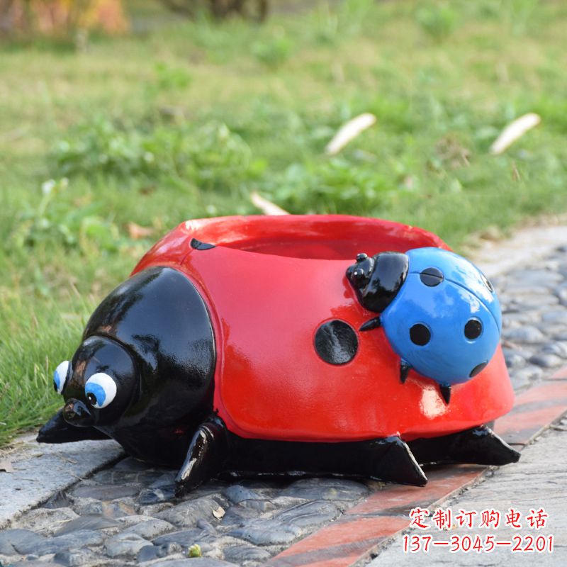江西红色玻璃钢七星瓢虫花盆雕塑
