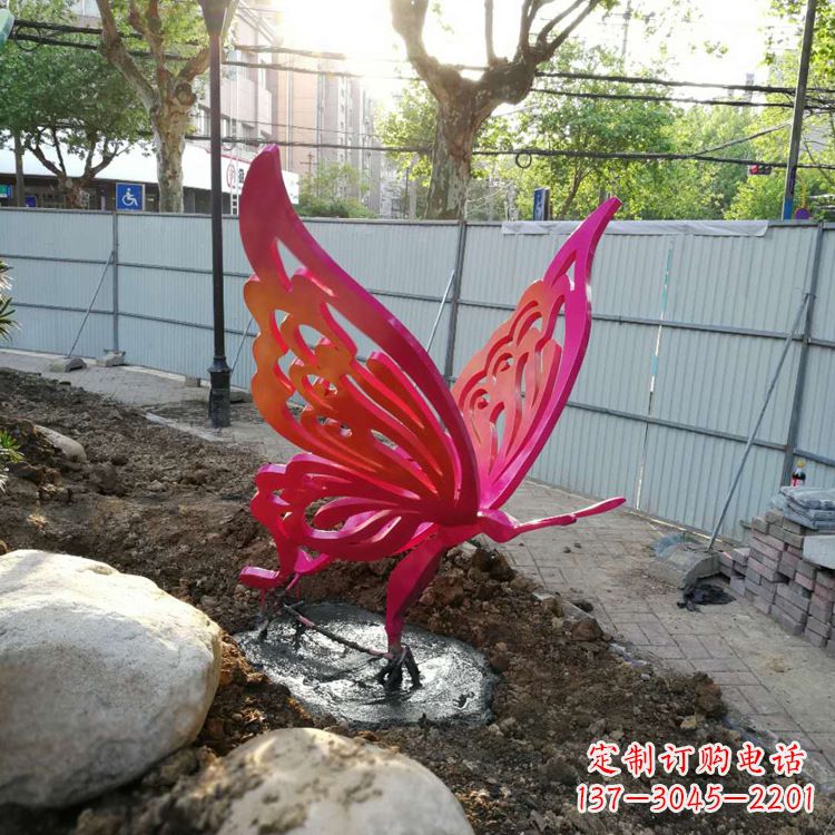 江西红色不锈钢蝴蝶园林动物摆件
