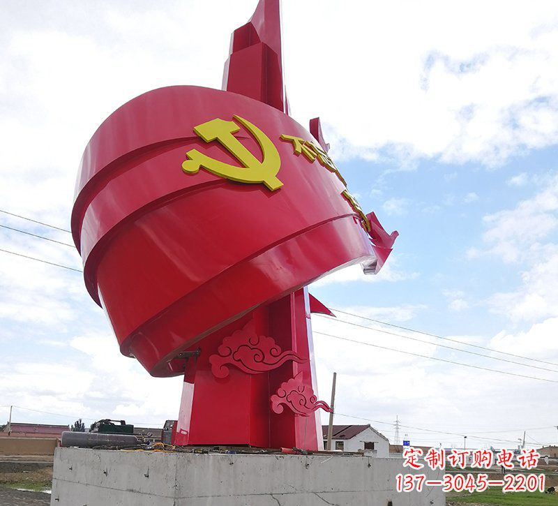 江西展现党旗文化的不锈钢党旗雕塑