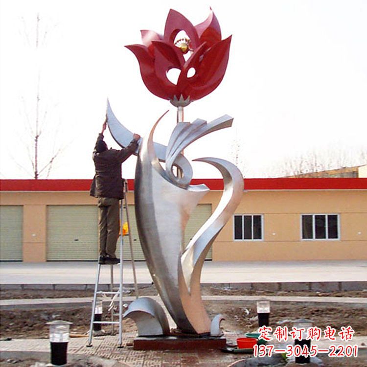 江西高端定制玫瑰花不锈钢大型雕塑