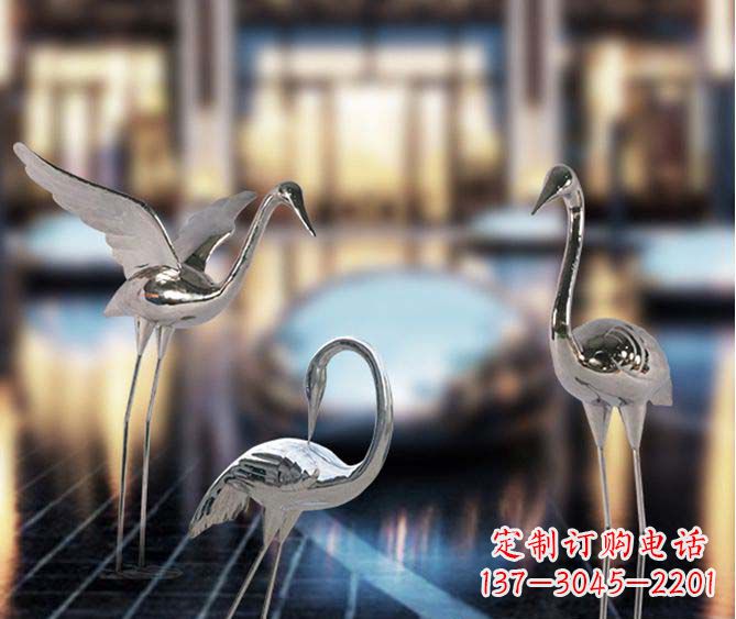 江西精致镜面不锈钢仙鹤雕塑