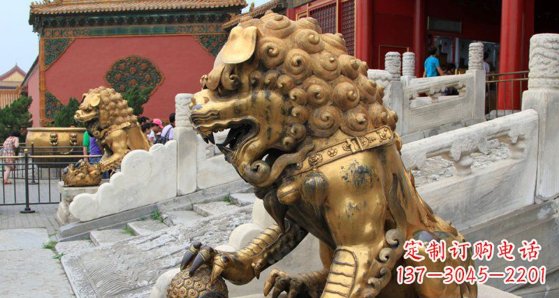 江西黄铜狮子故宫狮雕塑,高端定制艺术品