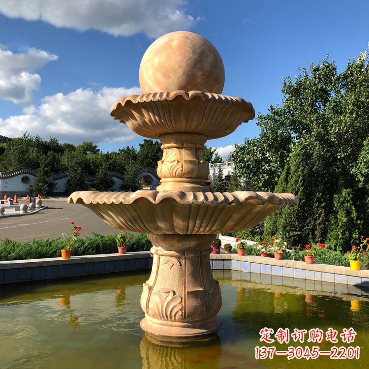 江西经典黄锈石喷泉装饰雕塑
