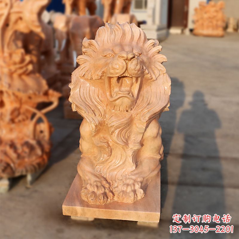 江西象征力量的汇丰狮子红石雕