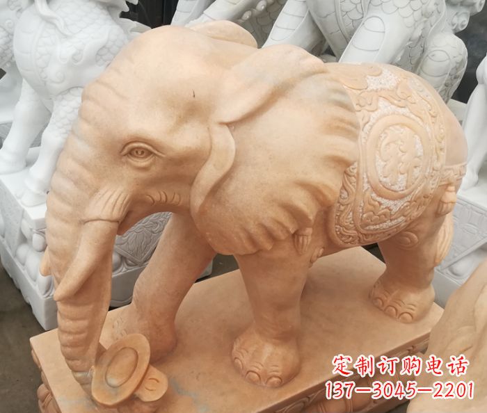 江西吉祥如意大象晚霞红门口石雕 (6)