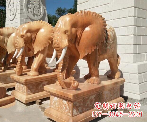 江西吉祥如意大象晚霞红门口石雕 (3)