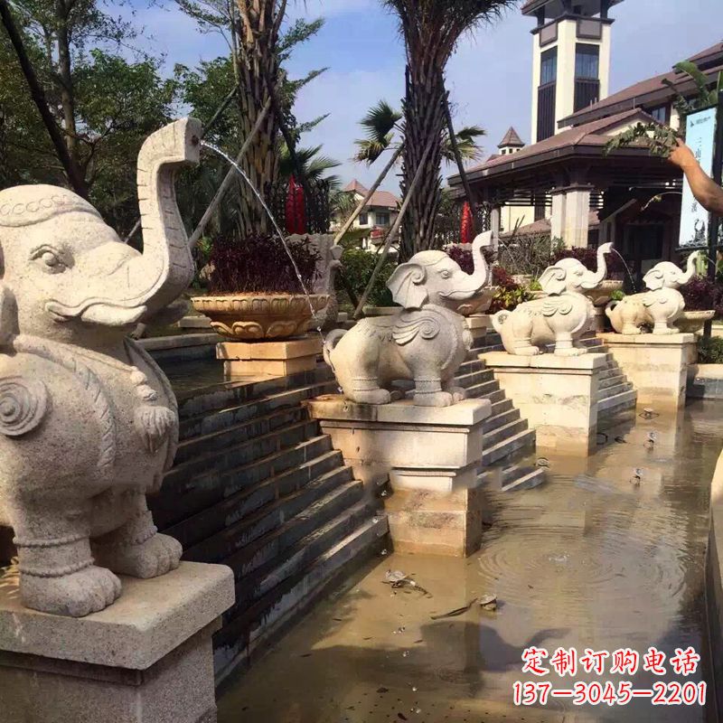 江西景区景点睡觉喷水石雕大象动物雕塑